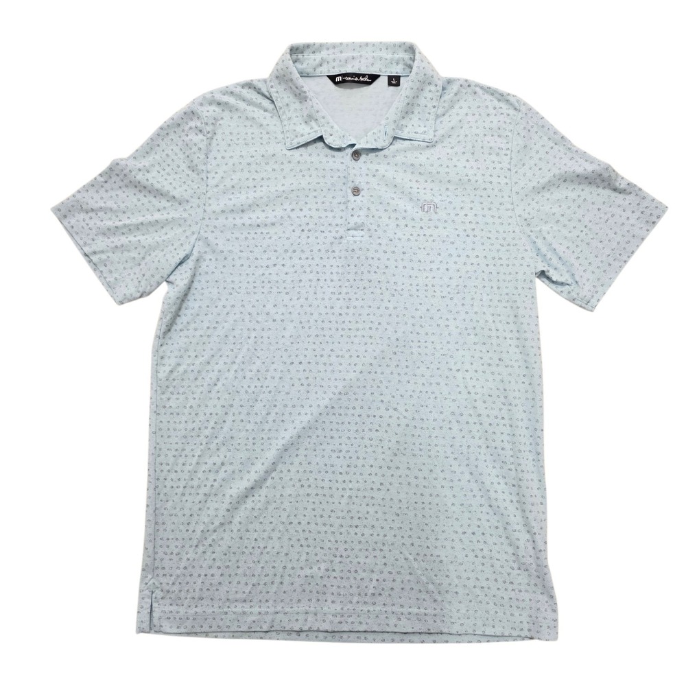 Travis Mathew Light Blue Gray Pattern Summer Sporty Golf Lightweight Polo Size L